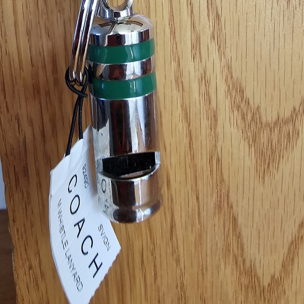 COACH 3D Whistle Solid Silver Nickel Keychain Key Ring FOB with Lanyard. NEW - Picture 5 of 5